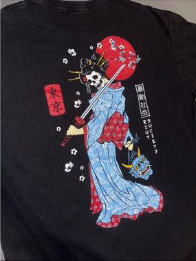 Mens Skull Japanese Katana Tokyo Sakana T-shirt Size Large